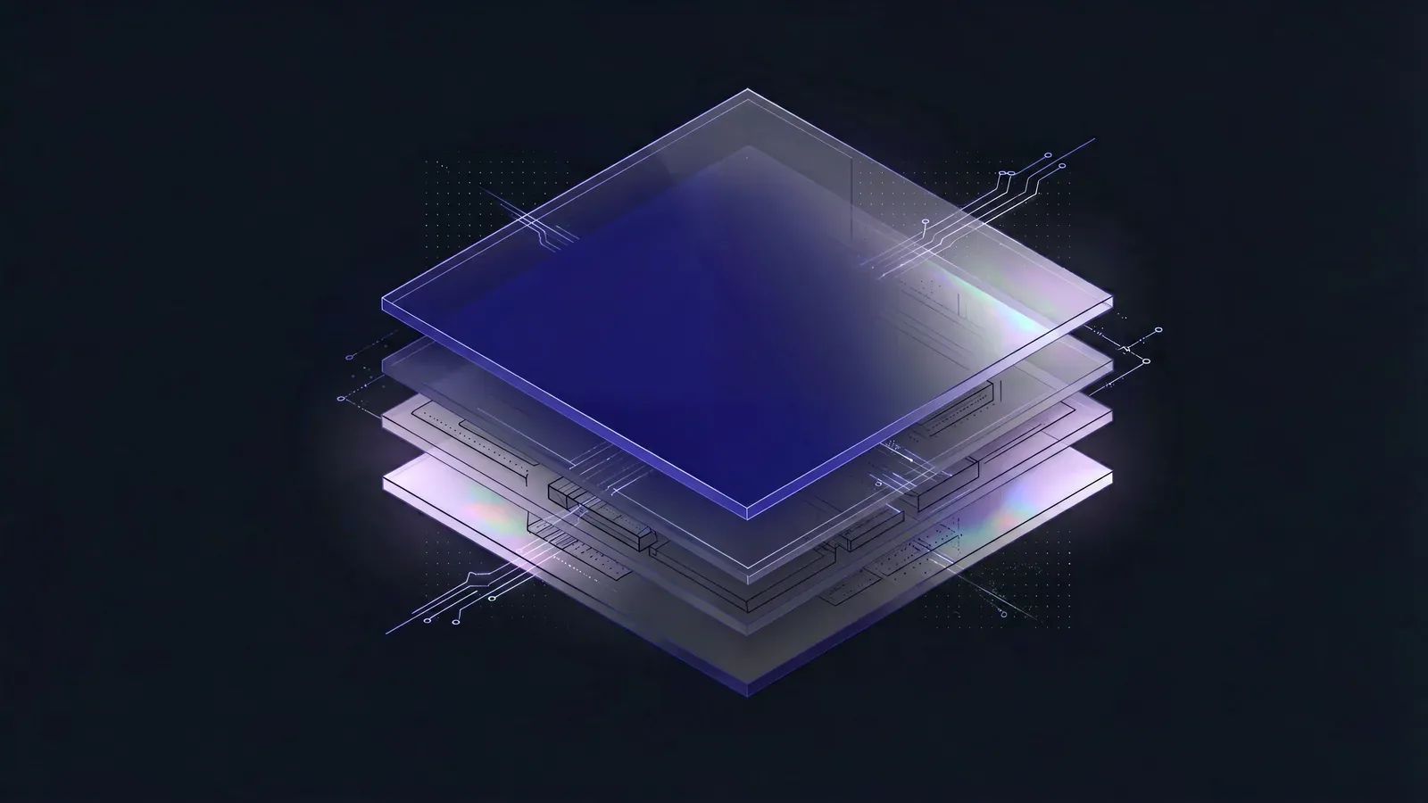 Diagram: translucent layers stacked in space, the middle layer's solid colour field dissolving into transparency to reveal the layers beneath
