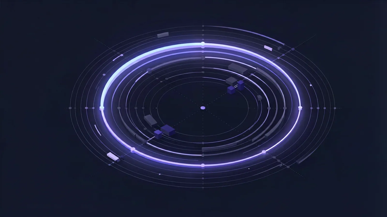 Diagram: on a grid of concentric connection arcs, only a single arc is lit while every other connection stays dim
