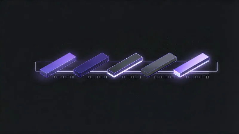 Diagram: one pipeline broken into five glowing segments of unequal length above a tick scale, standing for the five stages of latency