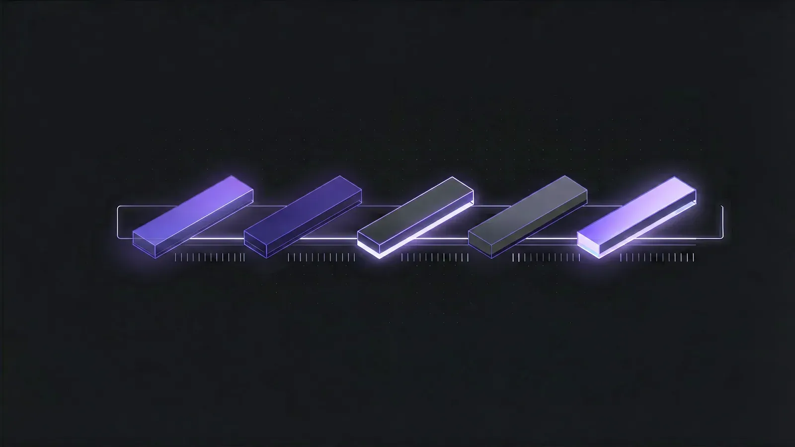 Diagram: one pipeline broken into five glowing segments of unequal length above a tick scale, standing for the five stages of latency