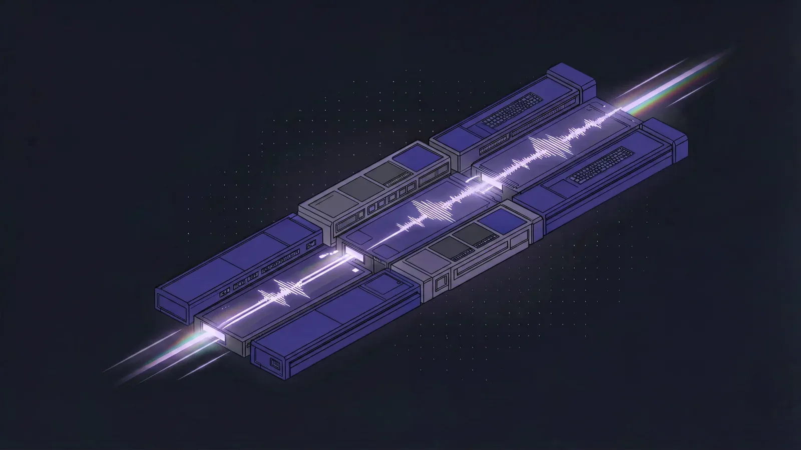 A programme bus separates into parallel host, translation, and background tracks before recombining into a full mix